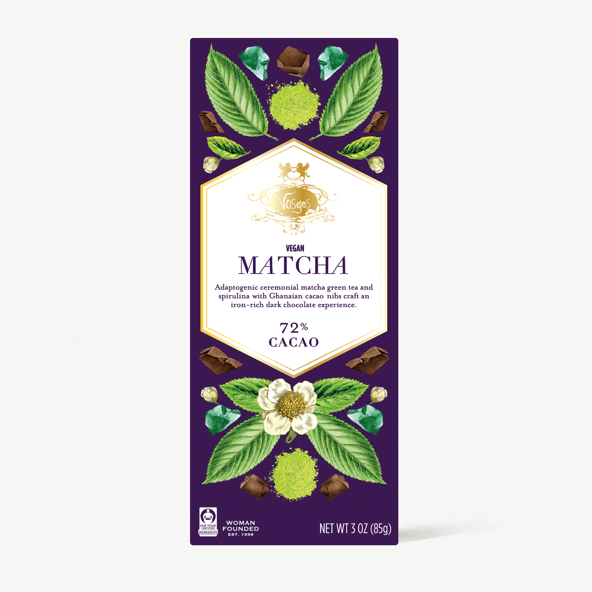 A 3 ounce Vosges Matcha Chocolate bar