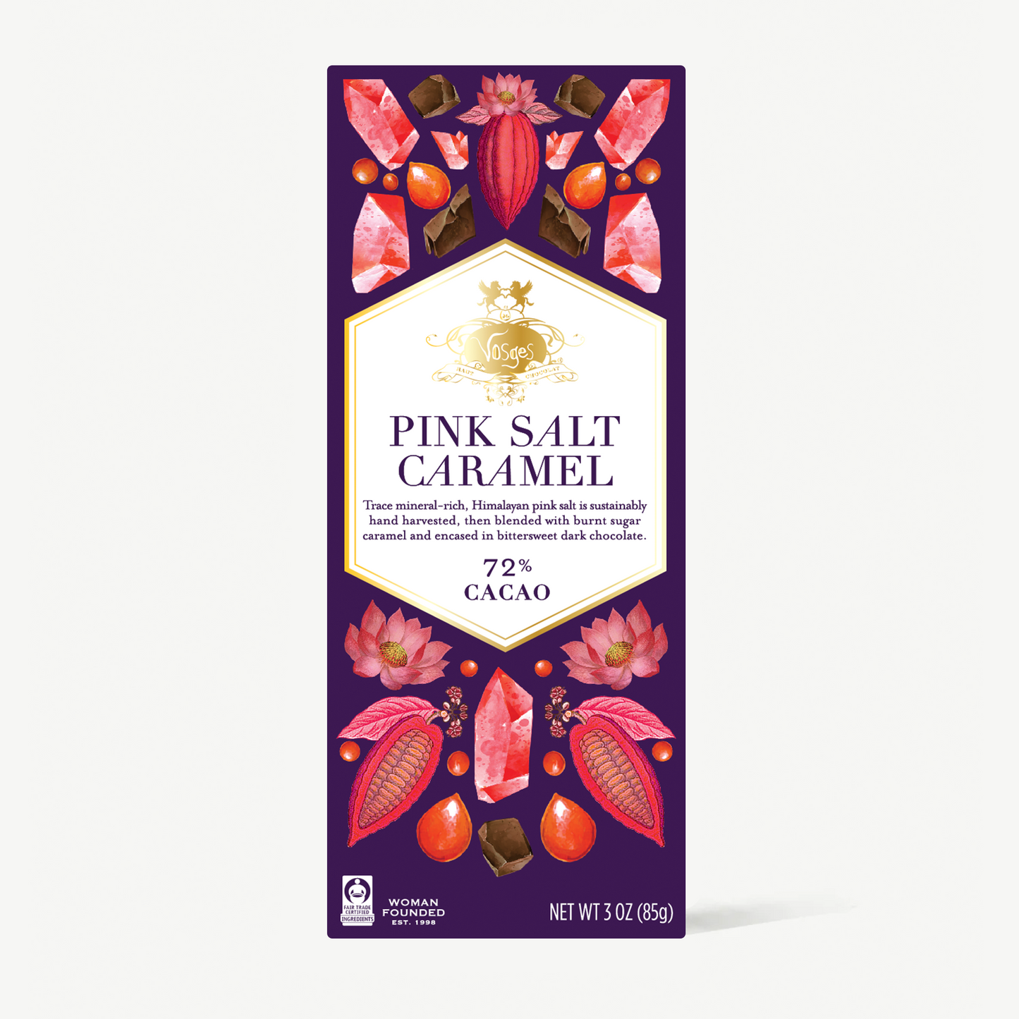 3 ounce Himalayan pink salt and caramel dark chocolate bar. 