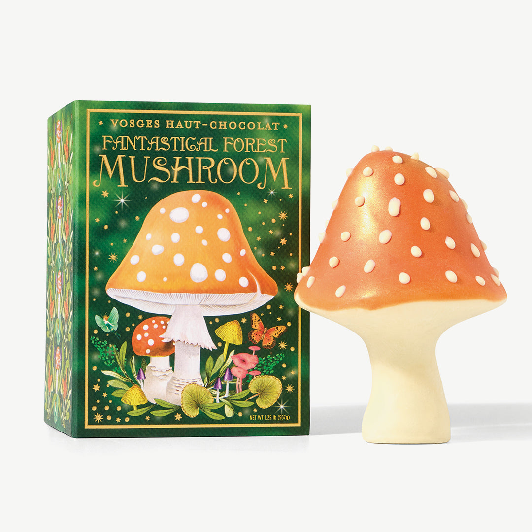 A box of Vosges Chocolate Forest Mushroom on a light gray background